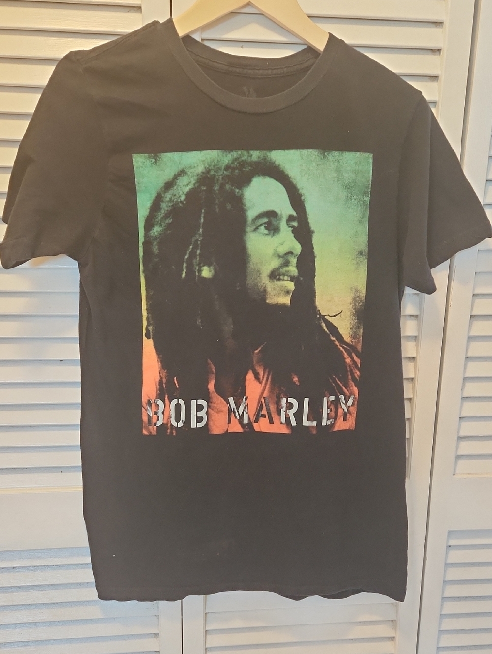 BOB MARLEY Short Sleeve Tee with Multicolor Portrait Print